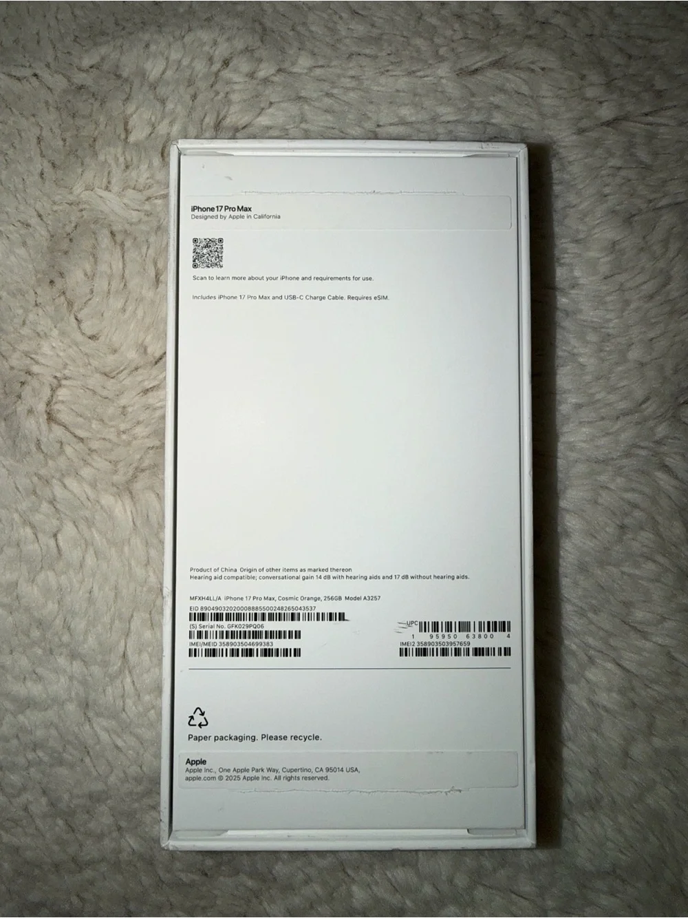 Apple I phone 17 pro max cosmic orange box only